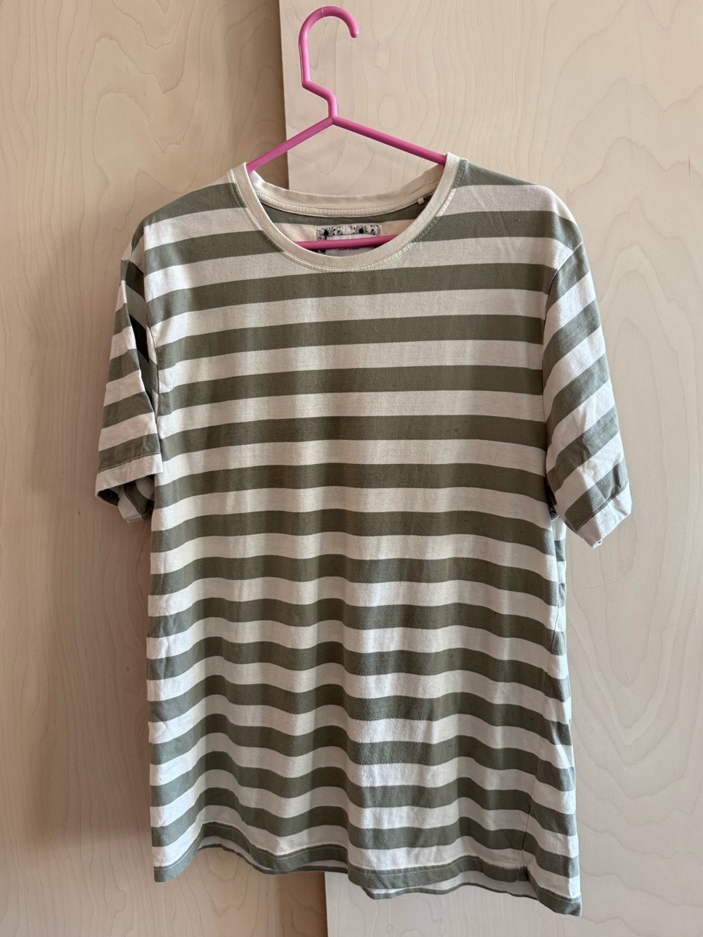 Denim & Flower Striped Crew Tee - Olive Green & White